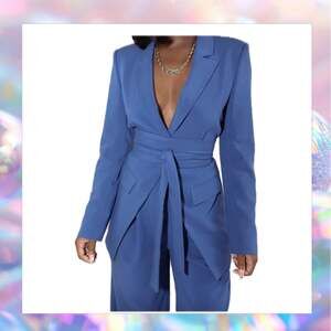 The Drop Women's Sodalite Blue Tie Waist Blazer